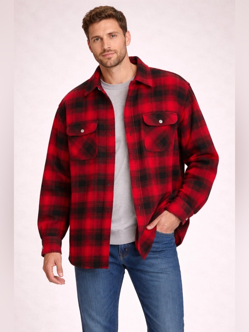 Field & Stream Red and Black Plaid Shirt Jacket